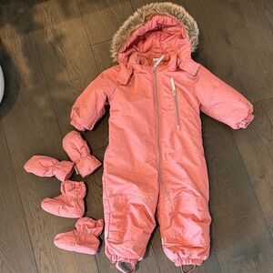 H&M Pink Kids Snowsuit + Mittens + Booties